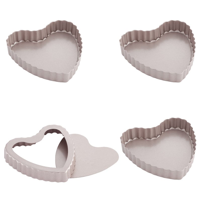 CHEFMADE Mini Tart Pan Set, 4-Inch 4Pcs with Removable Loose Bottom Non-Stick Heart-shaped Quiche Bakeware for Oven and Instant Pot Baking (Champagne Gold) - Image 1